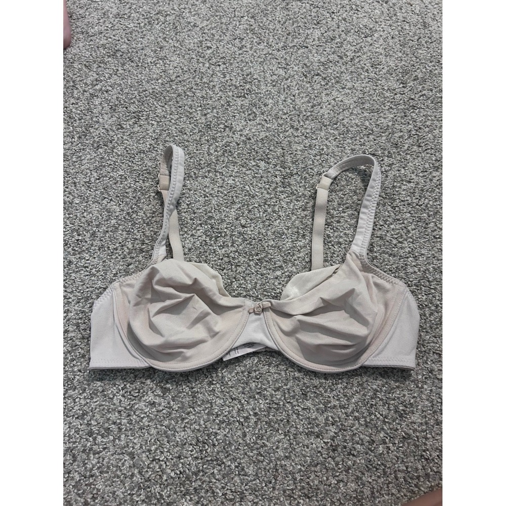 Beige Unlined Underwire Mesh Bra with Rosette Detail 36B Nude Lingerie